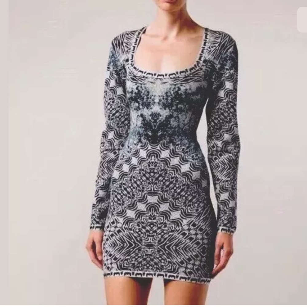 HERVE LEGER Blue Melissa Jacquard Bandage Dress